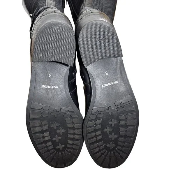 Aquatalia Oralie Equestrian Knee High Boot 8 Black Leather Side Zip Quilted - Picture 15 of 15